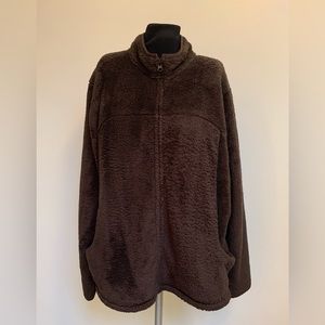 Lands' End Brown Shaggy Teddy Bear Soft Fleece Full Zip Jacket Top XLP 18-20